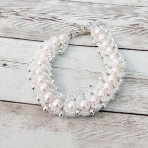 Vintage Bracelet Faux Pearl & Silver Tone